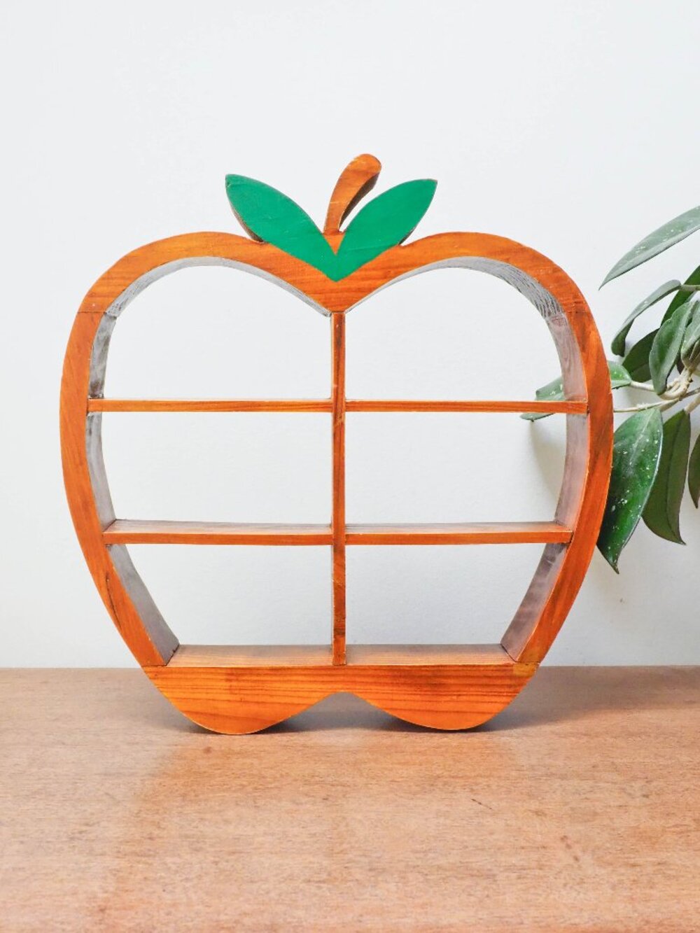 Vtg Cute Wood Apple Shelf - Apple Shaped Miniature Display - Gift for Teacher